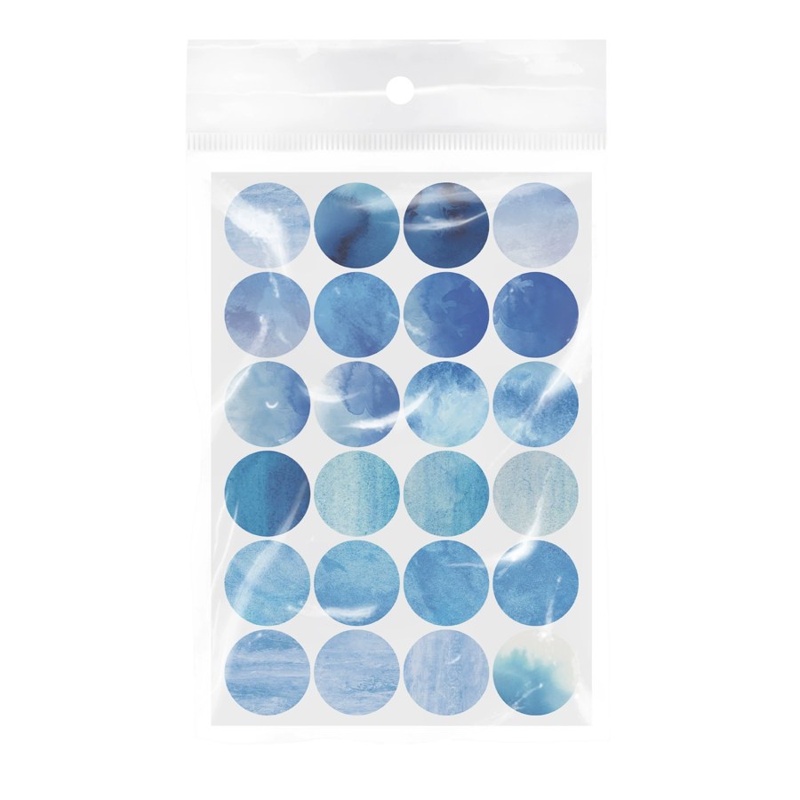 Packaged blue round sticker sheet