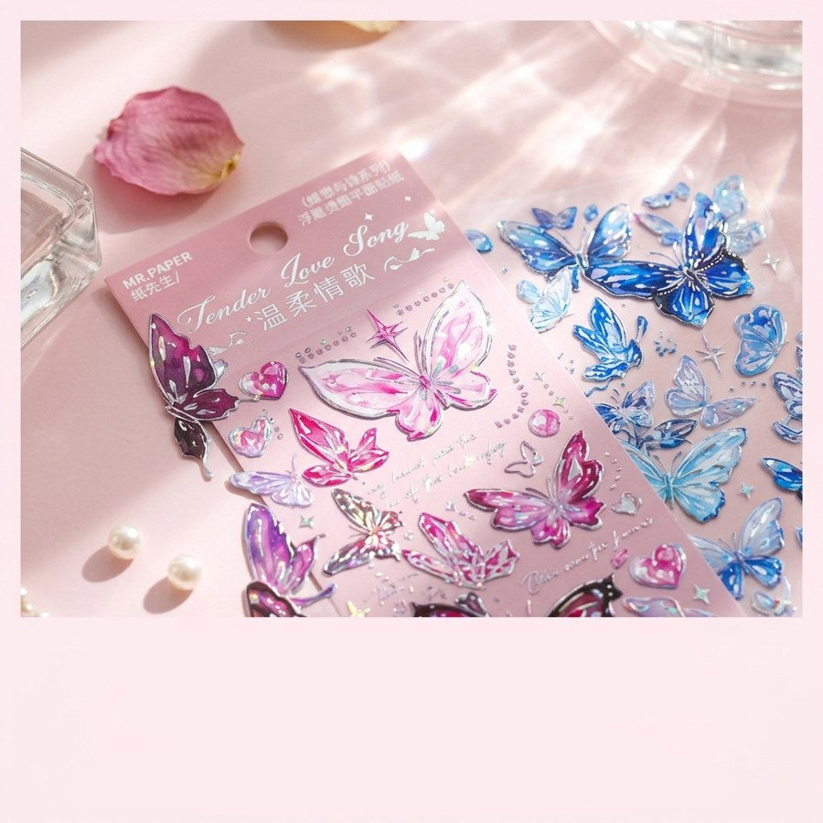 Pink and blue butterfly foil stickers
