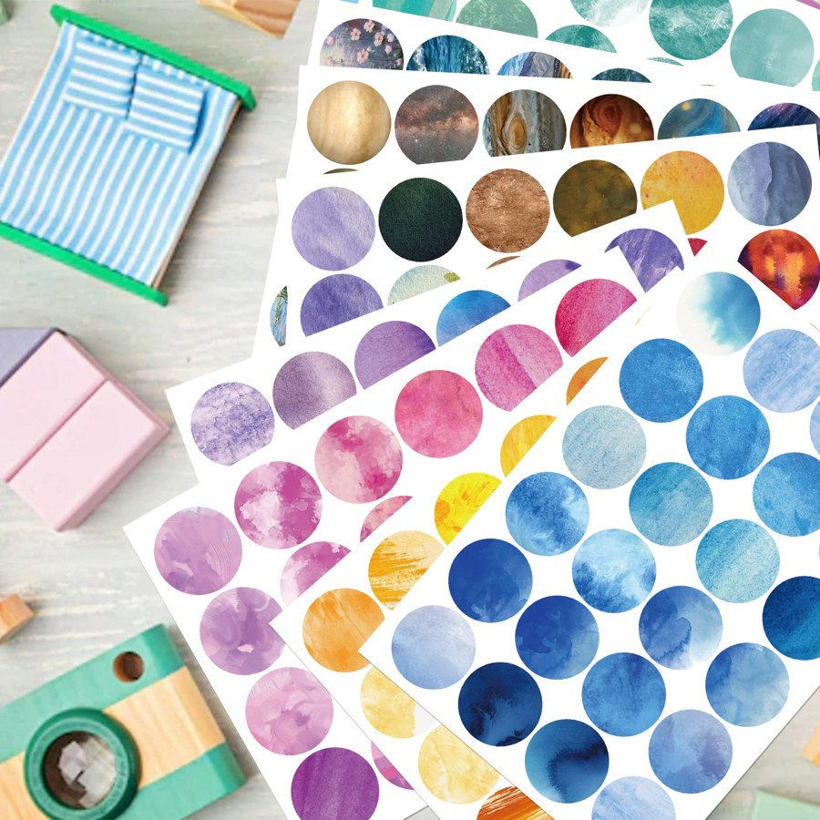 Colourful artistic round stickers