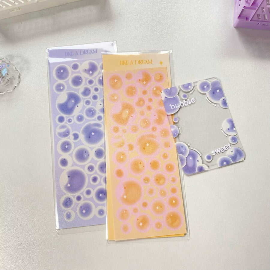 Assorted purple pink orange and green bubble stickers