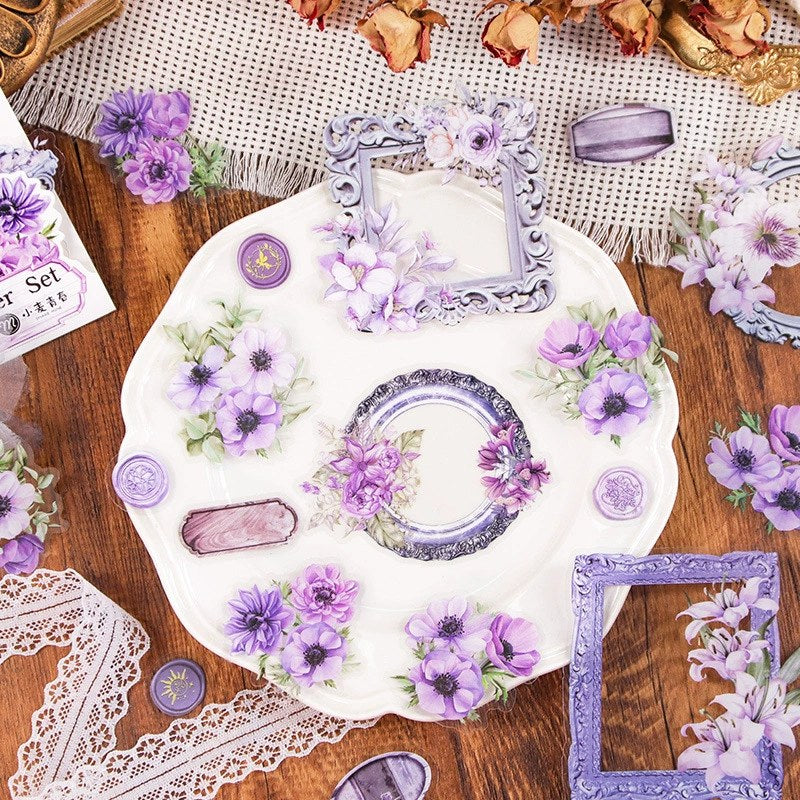 Purple floral PET stickers