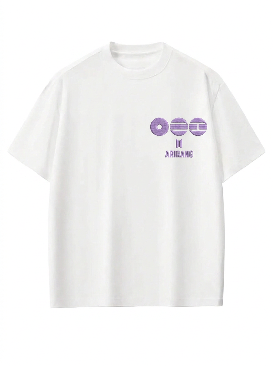 [Në Gjendje] BTS Arirang Purple Logo Embroidered White T-Shirt ver. 1
