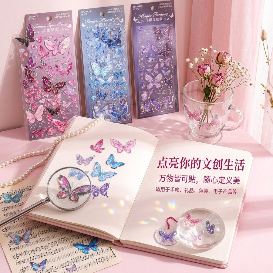 Butterfly foil stickers used in a journal