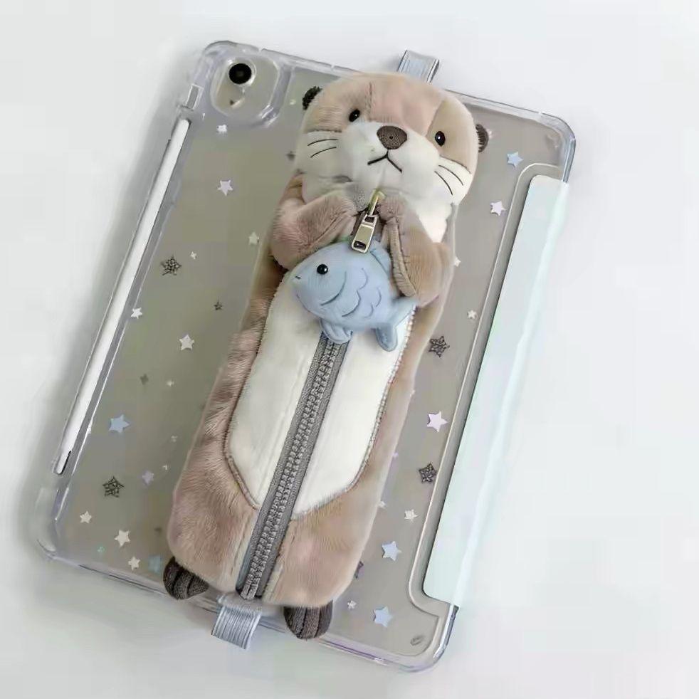 [Në Gjendje] Otter Plush Pencil Case | Soft & Cute with Fish