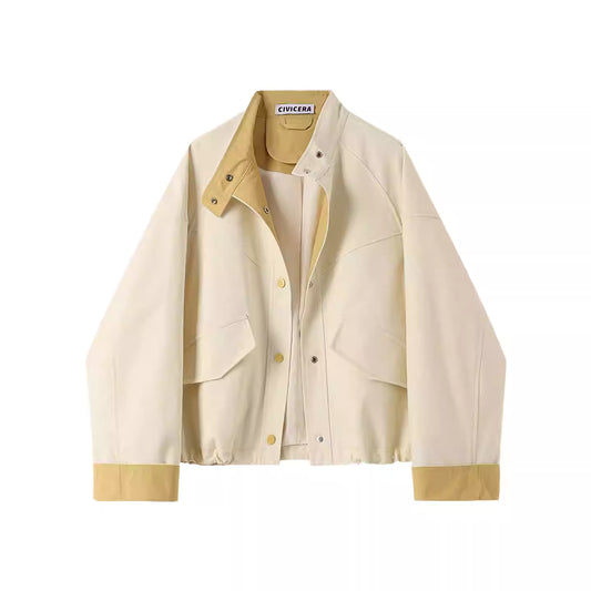 [PRE-ORDER] Contrast Color Stand Collar Jacket – Retro Workwear Style