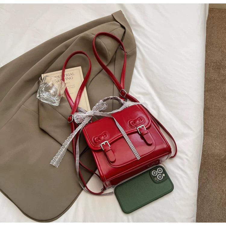 [PRE-ORDER] Japanese Silk Scarf Backpack | Cherry Red College Style