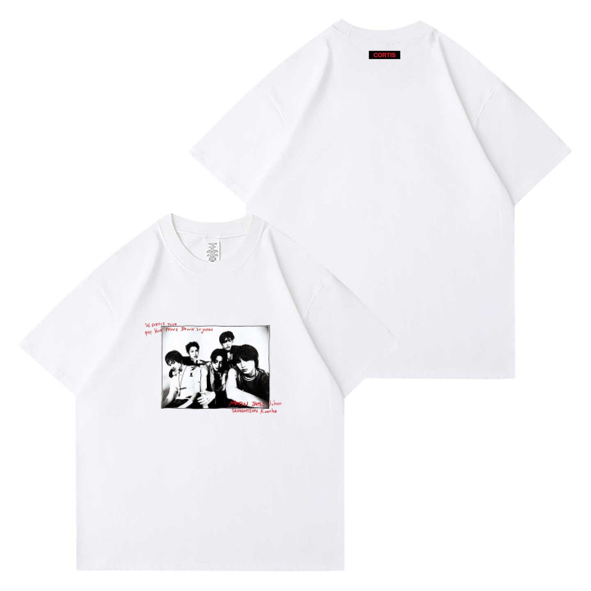 CORTIS tour t-shirt white version front and back