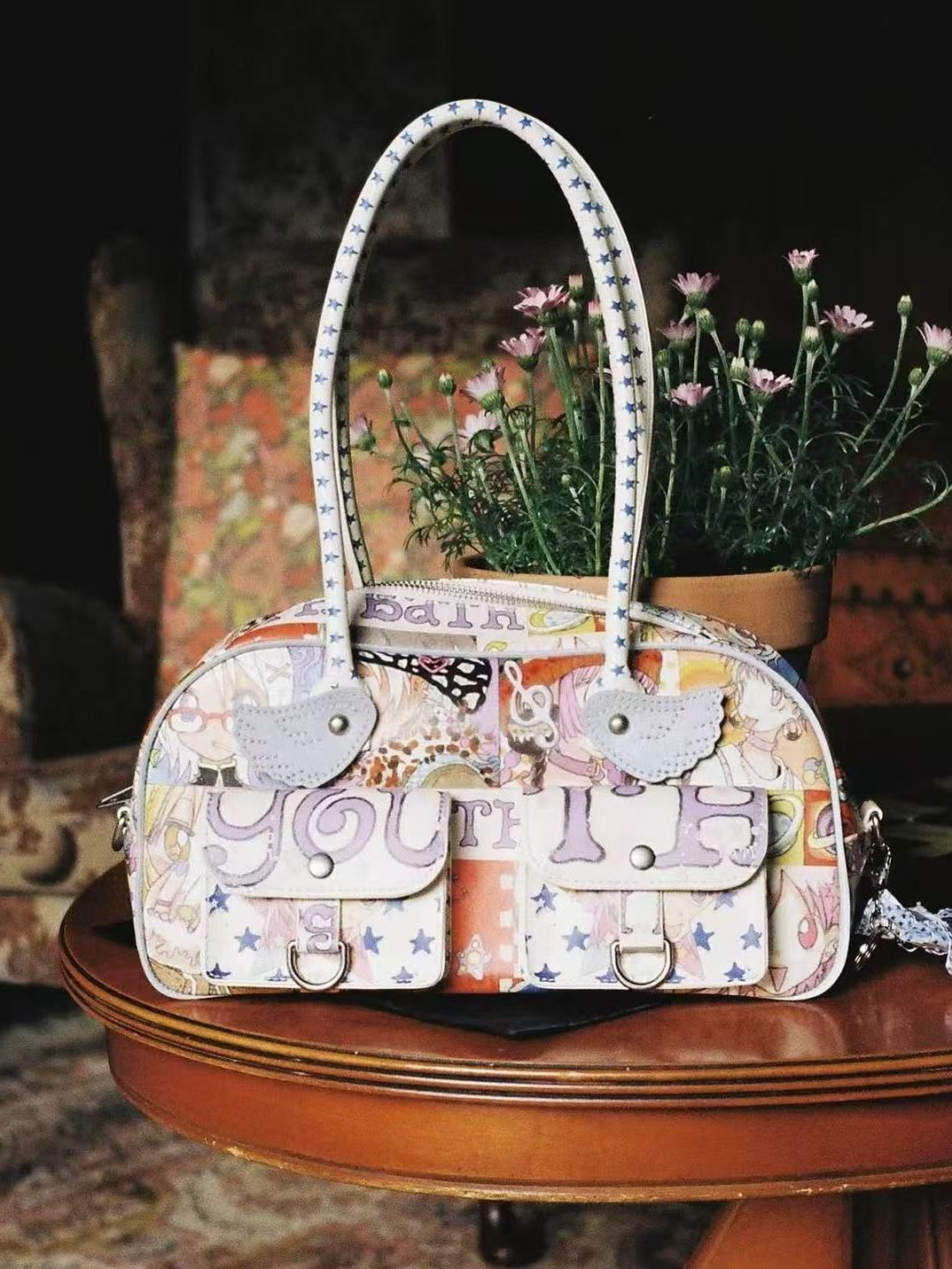 [PRE-ORDER] Korean Youthbath x Oliwa Y2K Wings Printed Boston Bag (Spring 2025)