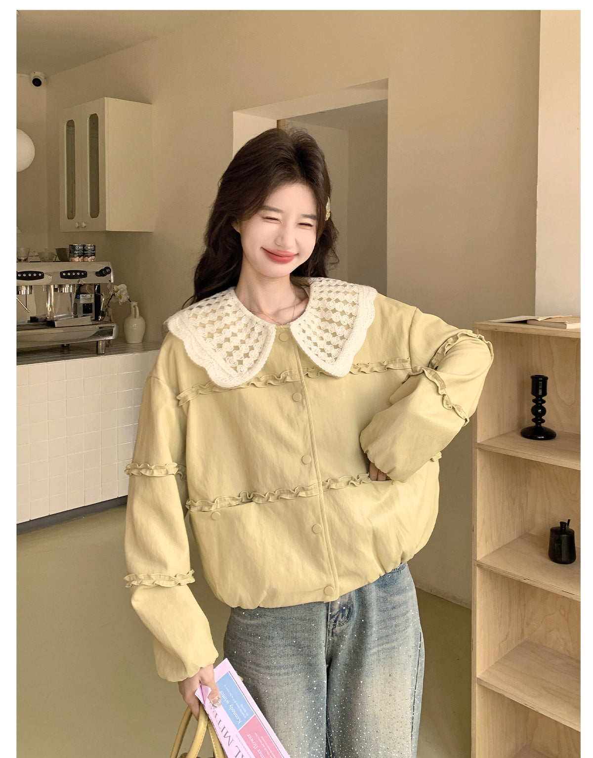 [PRE-ORDER] Korean Yellow PU Leather Jacket | Doll Collar | Loose Fit