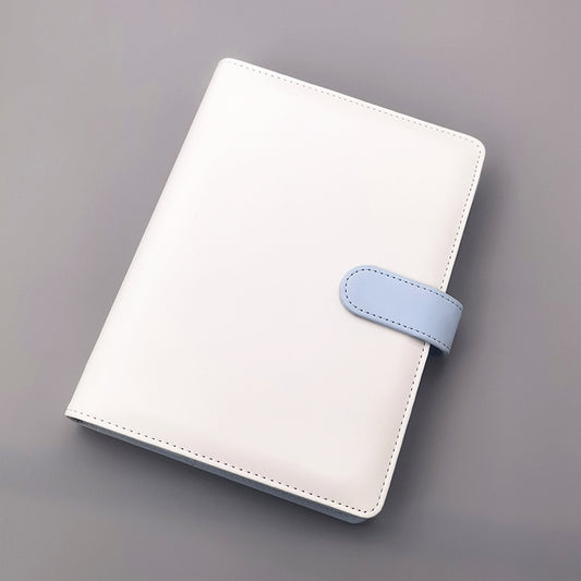 [Në Gjendje] A5 White Leather Binder | Blue Colored Magnetic Clasp