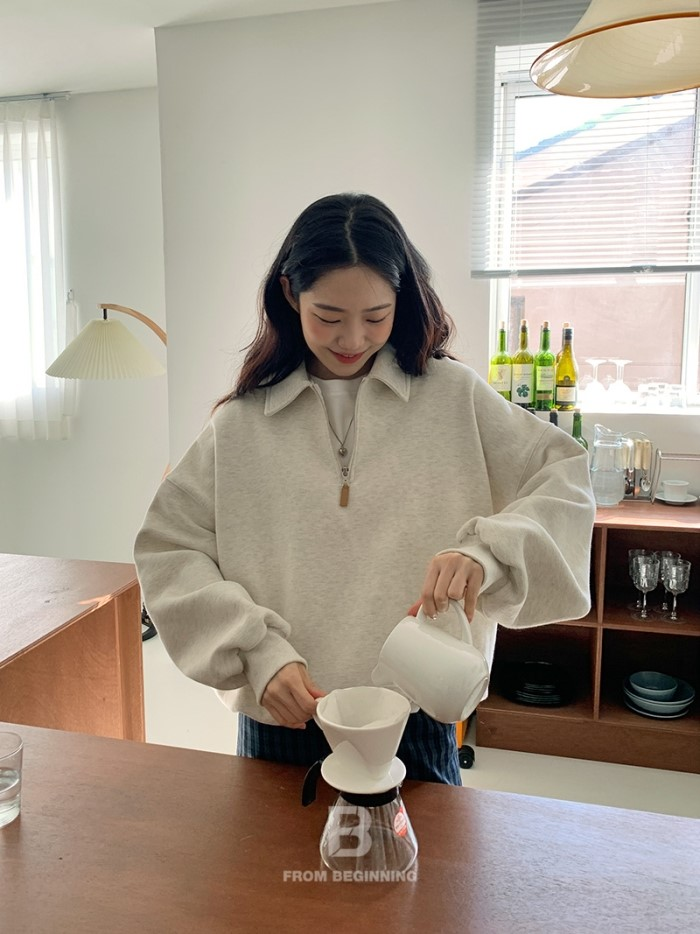 [PRE-ORDER] Authentic Korean Loose Shoulder Half-Zip Sweatshirt (Autumn 2025)