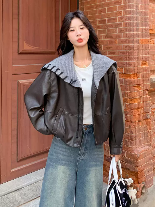 [PRE-ORDER] Korean Hooded Leather Jacket – Dark Brown
