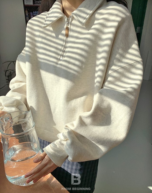 [PRE-ORDER] Authentic Korean Loose Shoulder Half-Zip Sweatshirt (Autumn 2025)