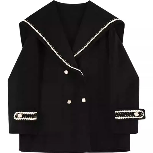 [PRE-ORDER] Korean College Style Double-Sided Woolen Coat – Black