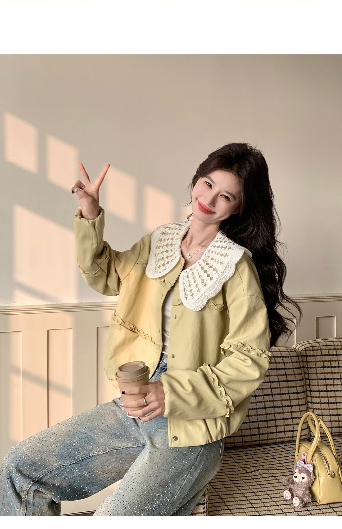 [PRE-ORDER] Korean Yellow PU Leather Jacket | Doll Collar | Loose Fit