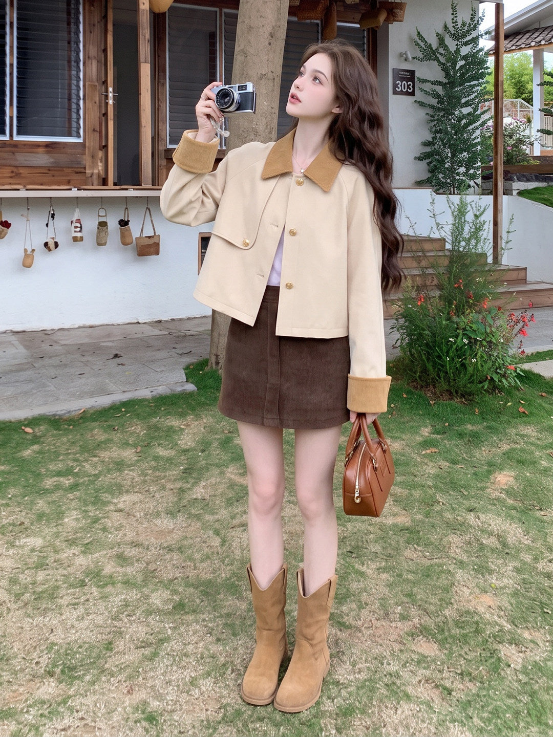 [PRE-ORDER] Maillard Khaki Cropped Jacket | Vintage Barn Style