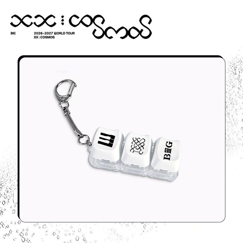 Style 3 white keycap keychain with black logo lettering