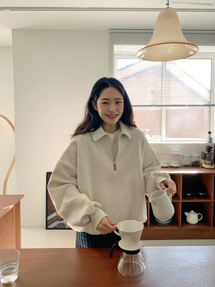 [PRE-ORDER] Authentic Korean Loose Shoulder Half-Zip Sweatshirt (Autumn 2025)