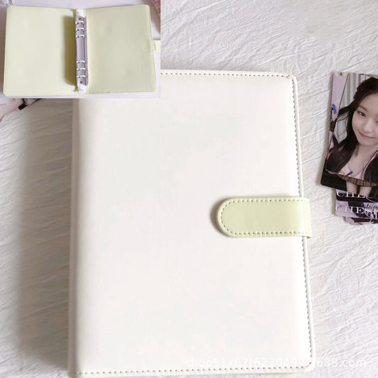 [PRE-ORDER] A5 White Leather Binder | GREEN Colored Magnetic Clasp