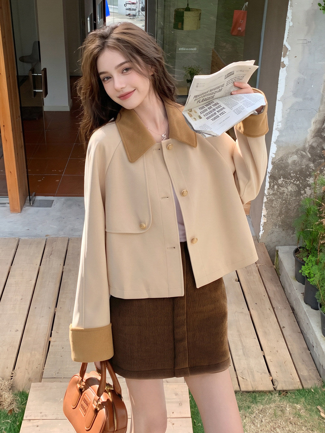 [PRE-ORDER] Maillard Khaki Cropped Jacket | Vintage Barn Style
