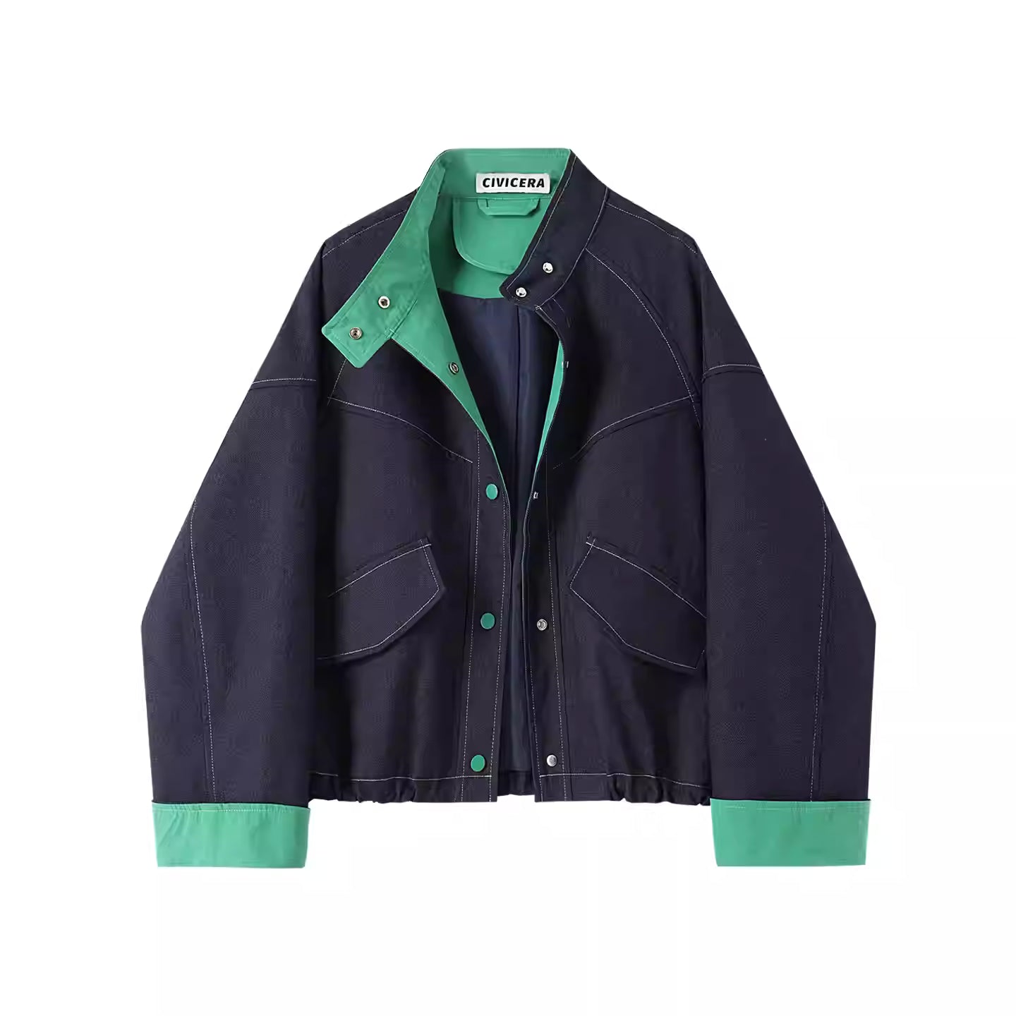 [PRE-ORDER] Contrast Color Stand Collar Jacket – Retro Workwear Style