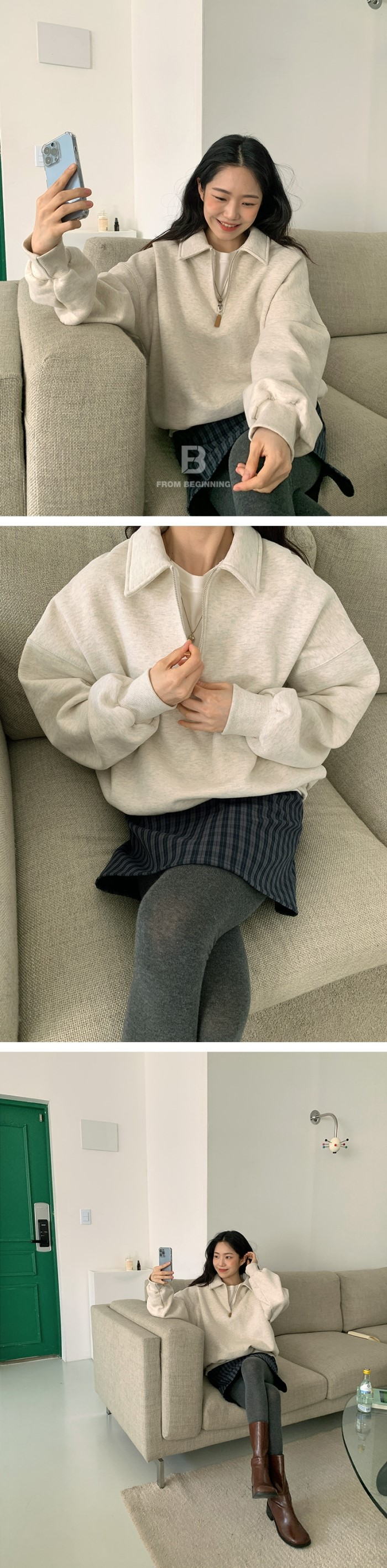 [PRE-ORDER] Authentic Korean Loose Shoulder Half-Zip Sweatshirt (Autumn 2025)