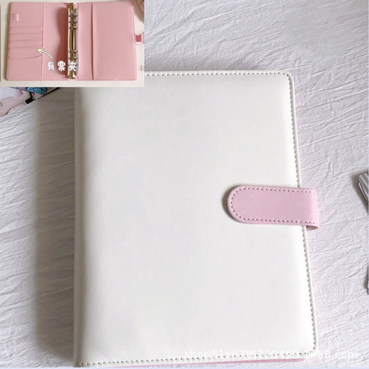 [Në Gjendje] A5 White Leather Binder | PINK Colored Magnetic Clasp