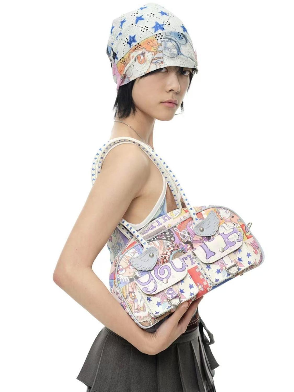 [PRE-ORDER] Korean Youthbath x Oliwa Y2K Wings Printed Boston Bag (Spring 2025)