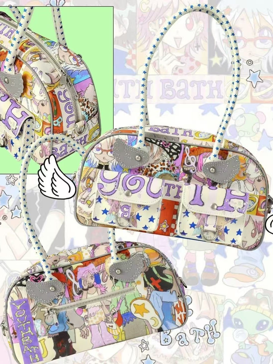 [PRE-ORDER] Korean Youthbath x Oliwa Y2K Wings Printed Boston Bag (Spring 2025)