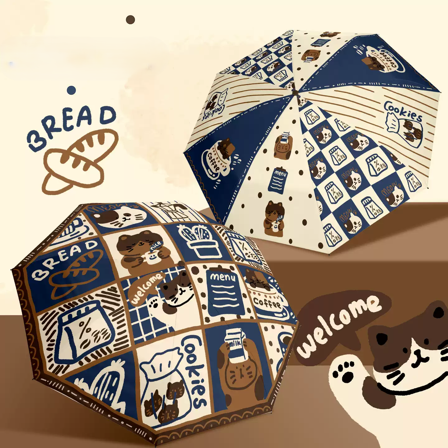 [PRE-ORDER] Cute Milk Coffee Cat Parasol – Dual Purpose Umbrella