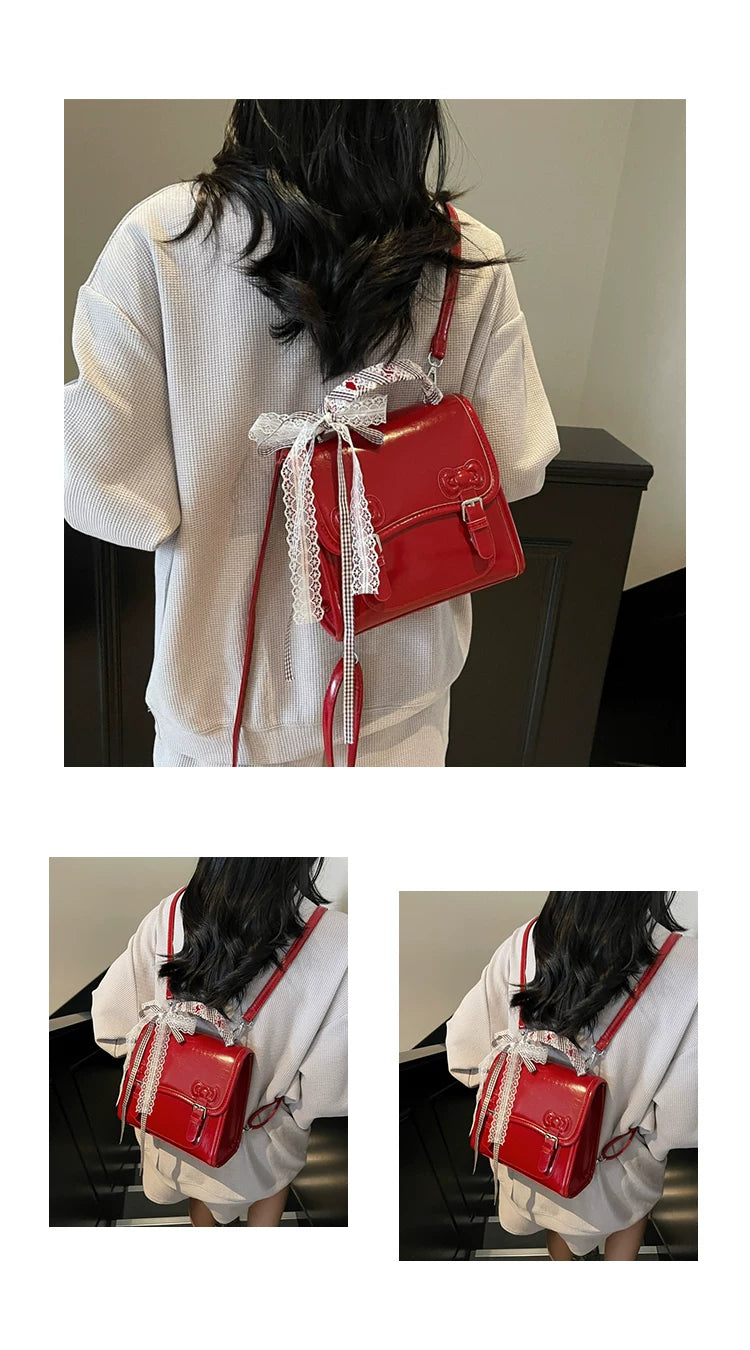 [PRE-ORDER] Japanese Silk Scarf Backpack | Cherry Red College Style