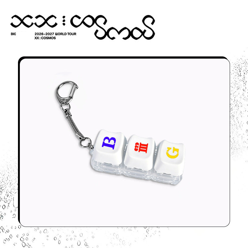 Style 2 white keycap keychain with colored lettering