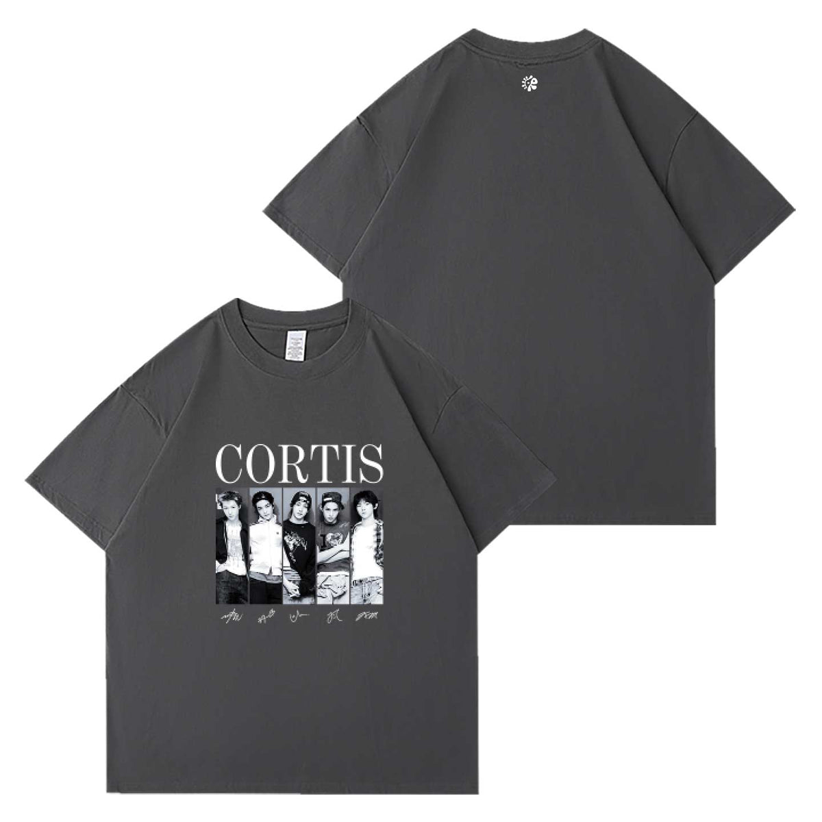 CORTIS tour t-shirt washed dark gray version front and back