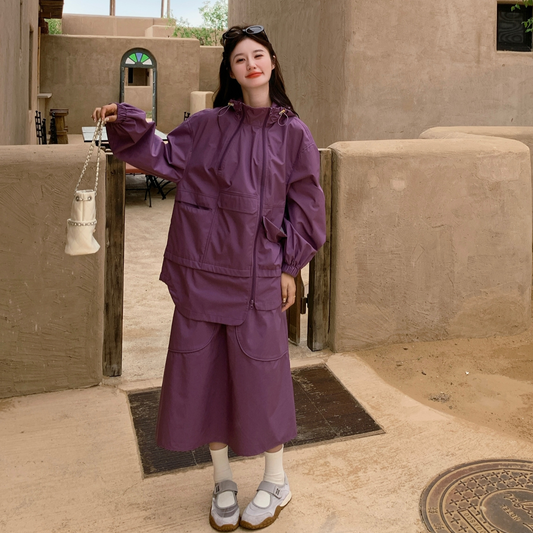 [PRE-ORDER] Purple Casual Workwear Hoodie + Skirt Two-Piece Set (2025 Spring/Autumn)
