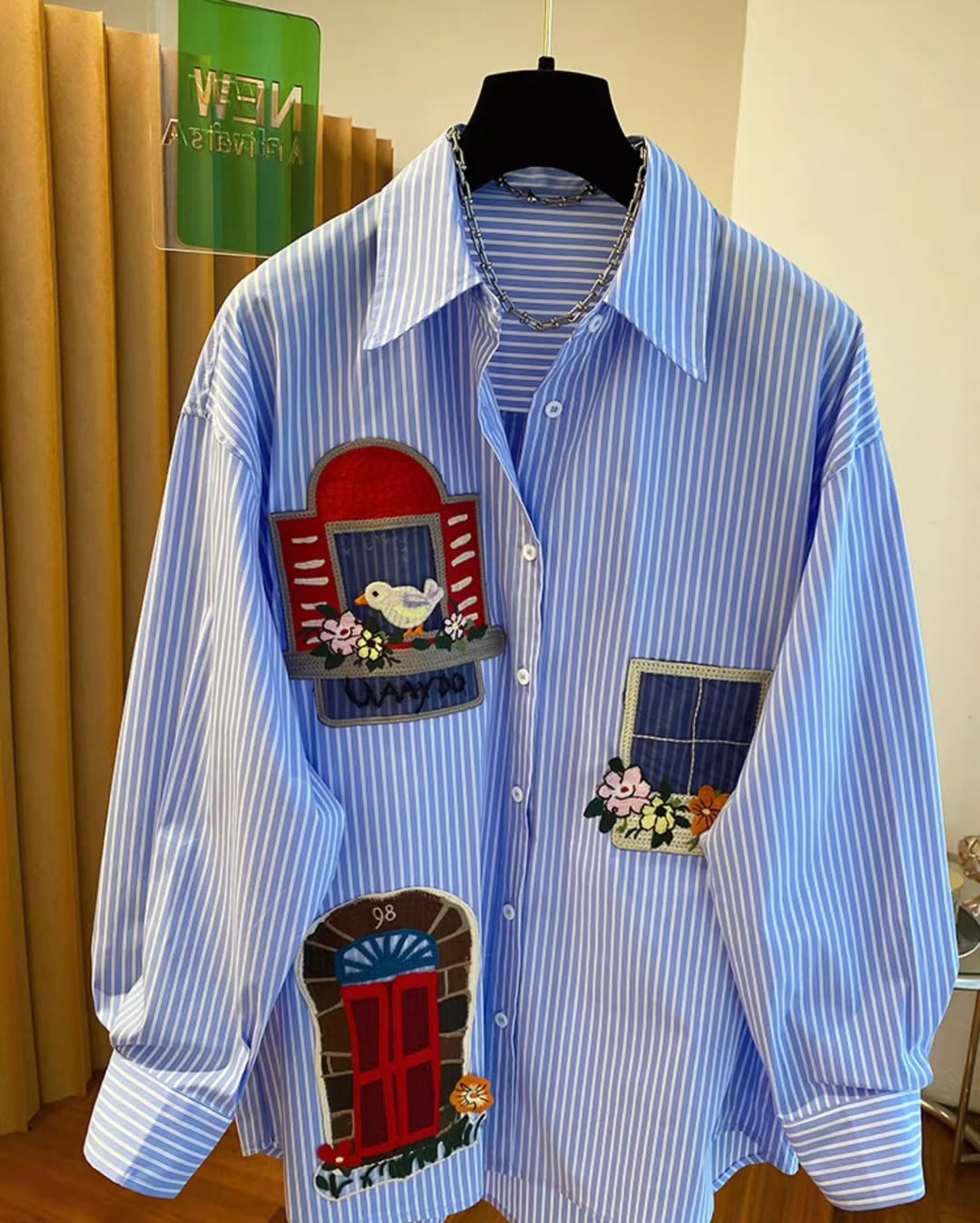 [PRE-ORDER] Loose-Fit Patch Embroidered Striped Shirt