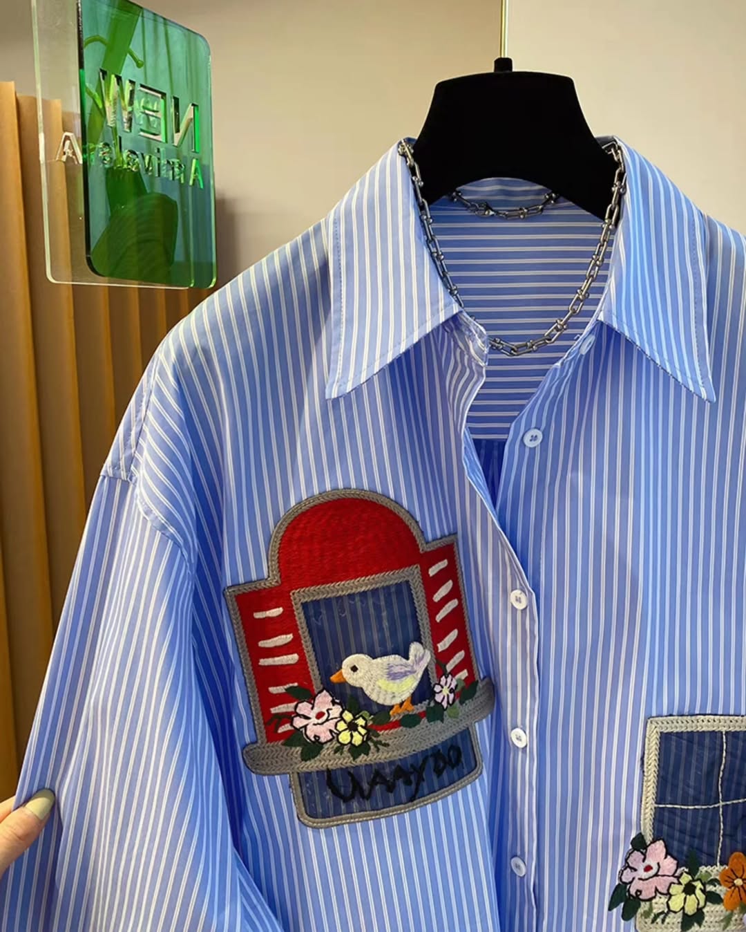 [PRE-ORDER] Loose-Fit Patch Embroidered Striped Shirt