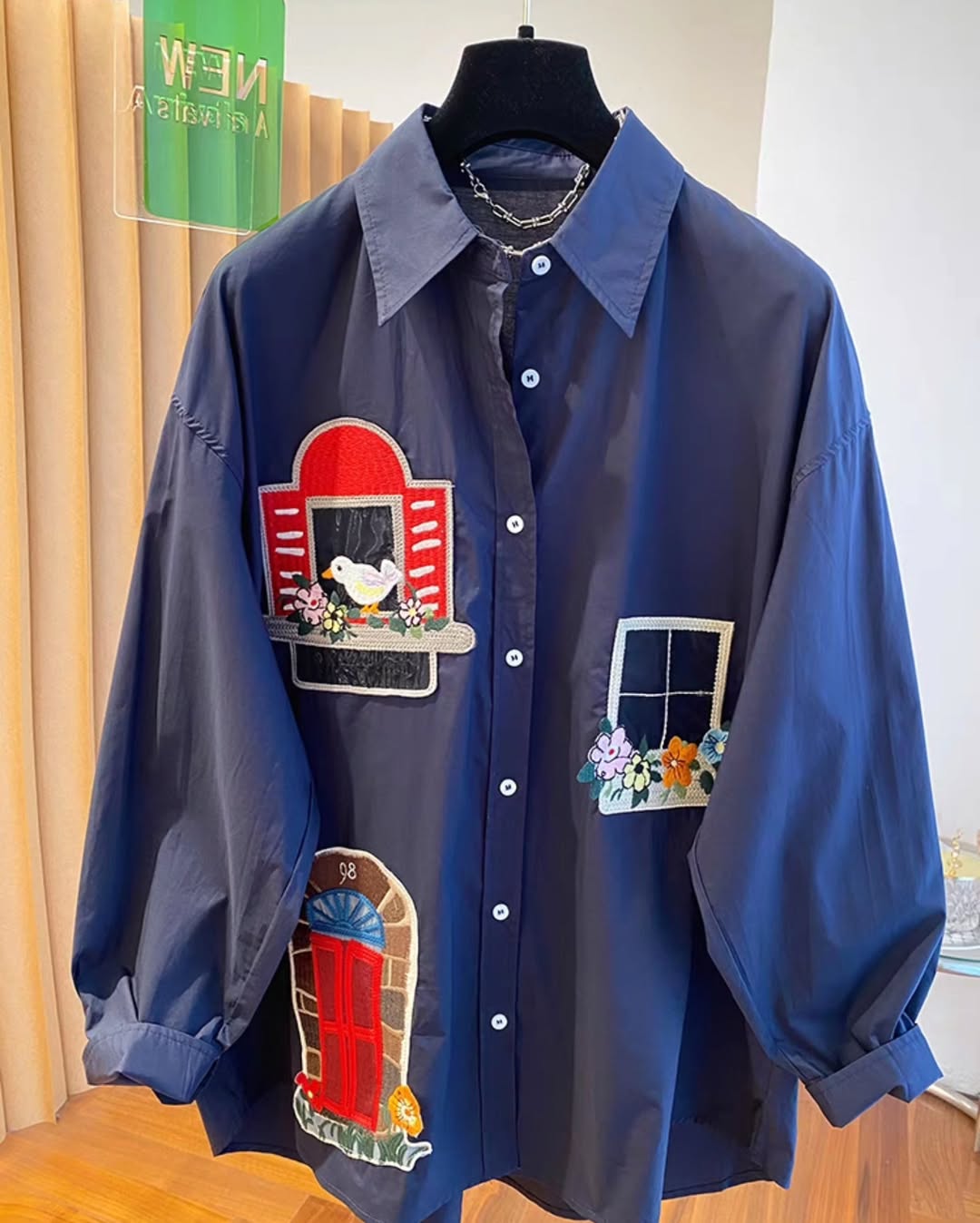 [PRE-ORDER] Loose-Fit Patch Embroidered Striped Shirt
