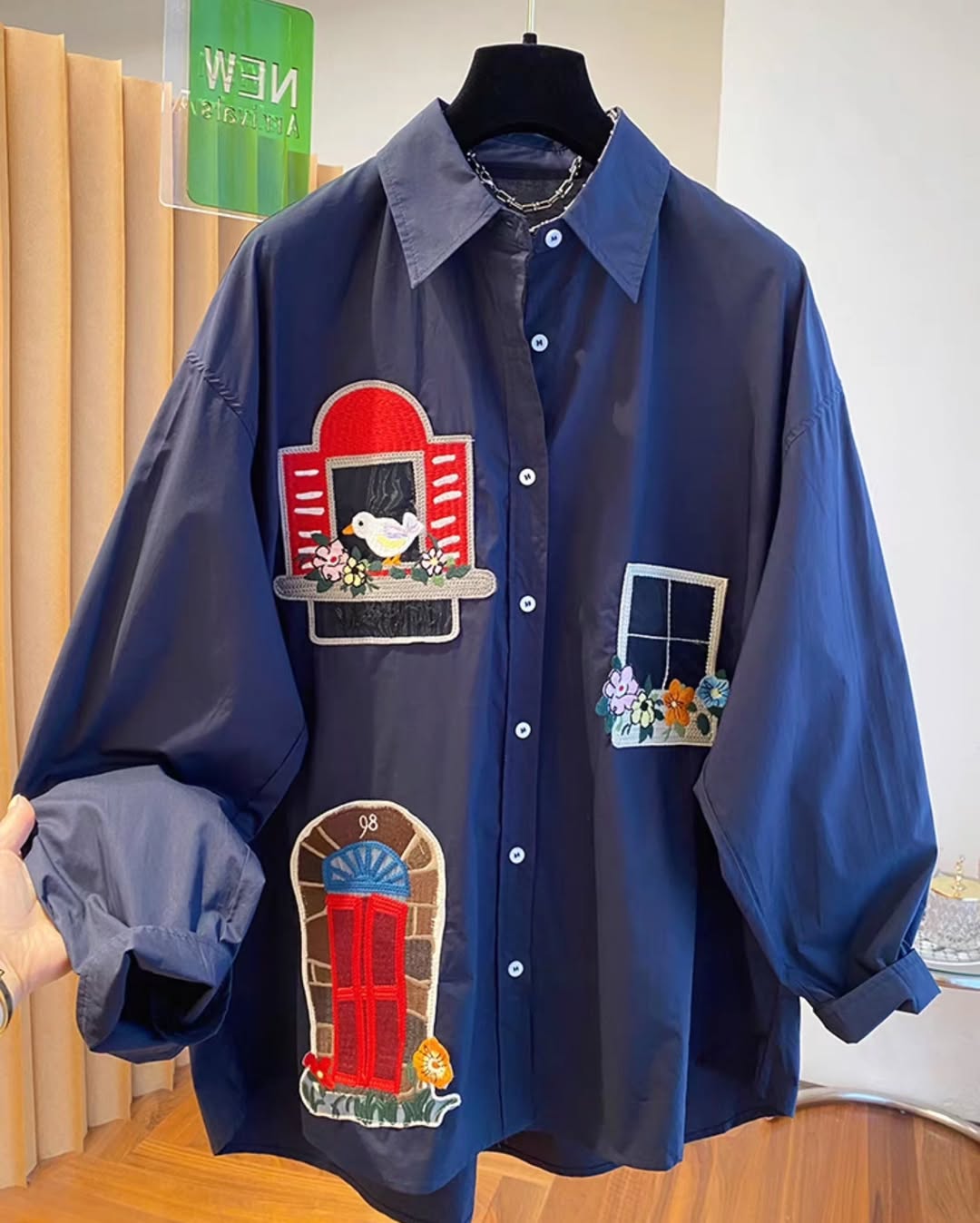 [PRE-ORDER] Loose-Fit Patch Embroidered Striped Shirt