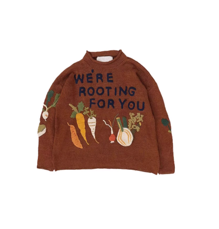 [PRE-ORDER] Korean Vintage Vegetable Embroidery Knit Cardigan – Maillard Brown, Loose Fit