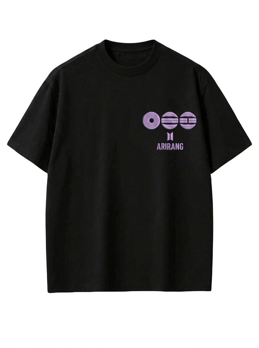 [Në Gjendje] BTS Arirang Purple Logo Embroidered Black T-Shirt ver. 1