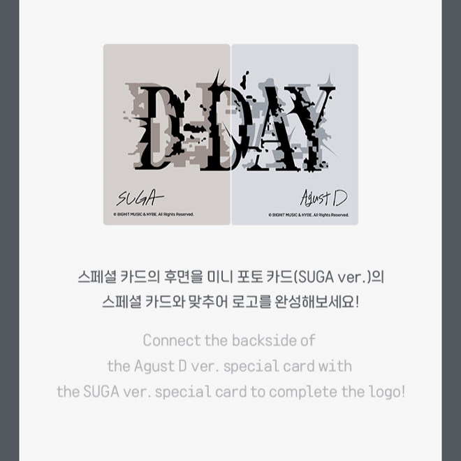 [PRE-ORDER] BTS OFFICIAL Agust D Tour ‘D-DAY’ Photocards (Agust D ver.)