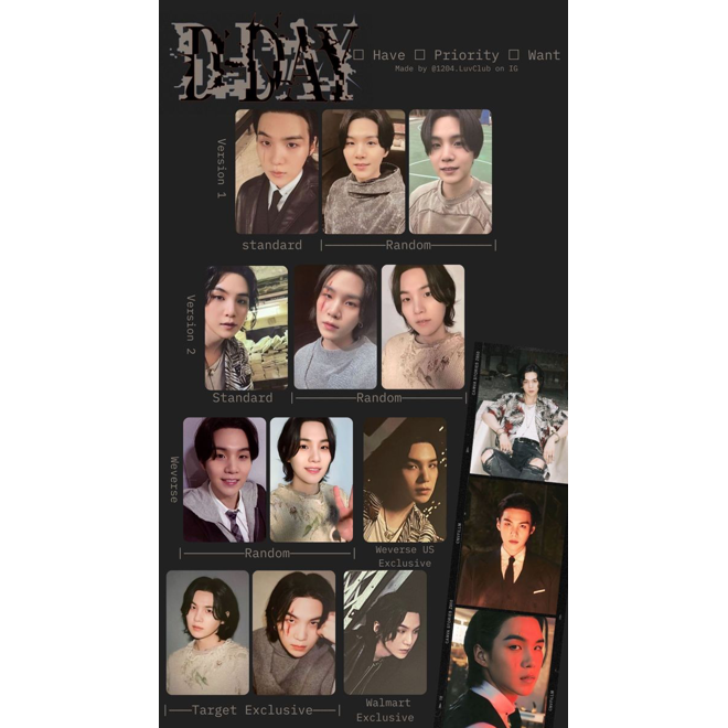[PRE-ORDER] BTS Agust D D-Day Tour Unofficial Photocards
