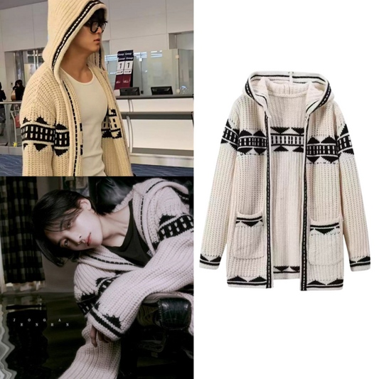 [PRE-ORDER] SEVENTEEN Mingyu & Jeonghan same style Beige Aztec Hooded Cardigan