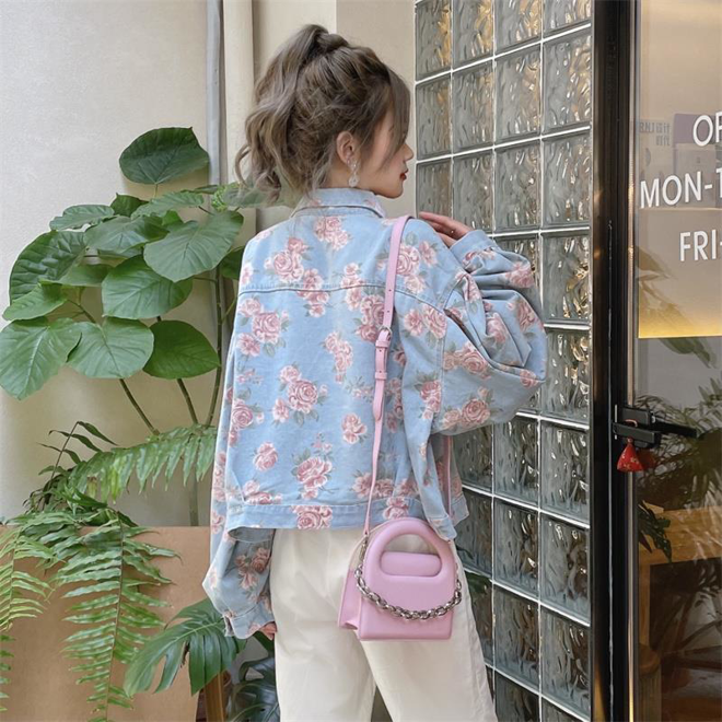 [PRE-ORDER] Pink Roses Korean Style Denim Jacket