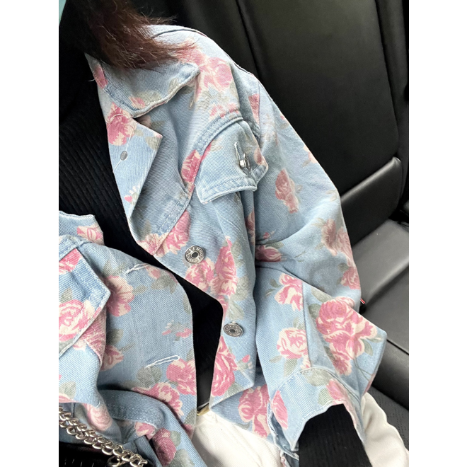 [PRE-ORDER] Pink Roses Korean Style Denim Jacket