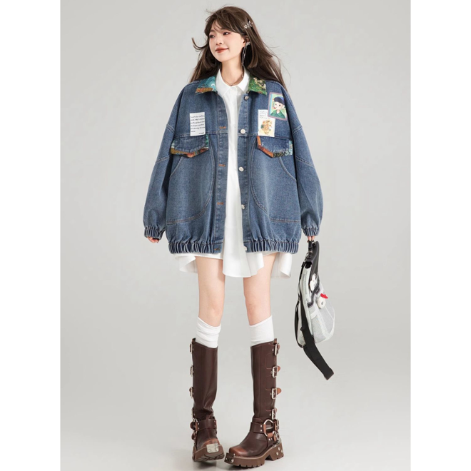 [PRE-ORDER] Korean style artsy jean jacket