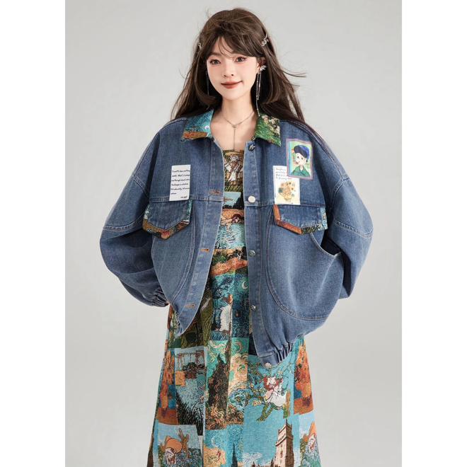 [PRE-ORDER] Korean style artsy jean jacket