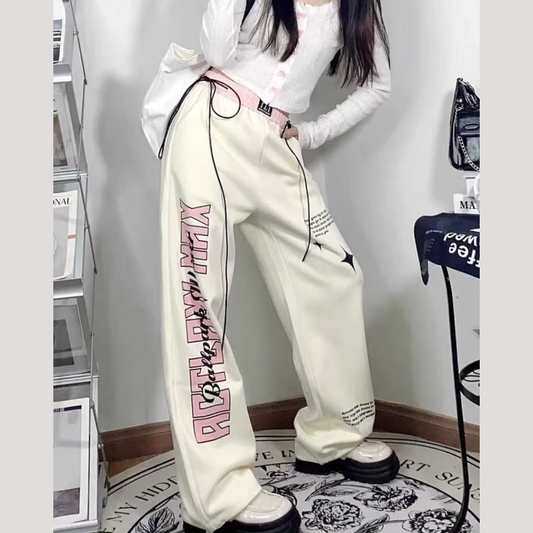 [PRE-ORDER] Apricot Printed K-pop Girl Loose-Fit Pants