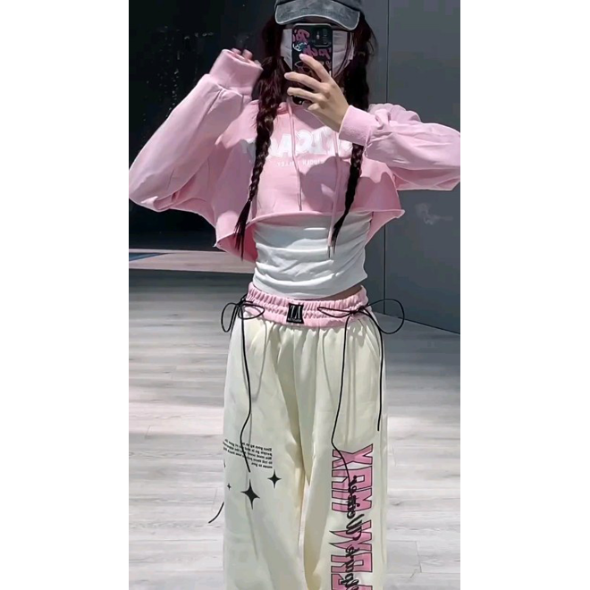 [PRE-ORDER] Apricot Printed K-pop Girl Loose-Fit Pants