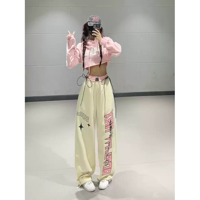 [PRE-ORDER] Apricot Printed K-pop Girl Loose-Fit Pants